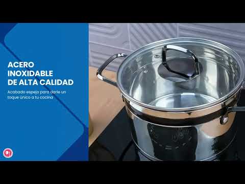 Cacerola de acero inoxidable acabado espejo con tapa de vidrio 12 litros SS-30 Qualité Premium